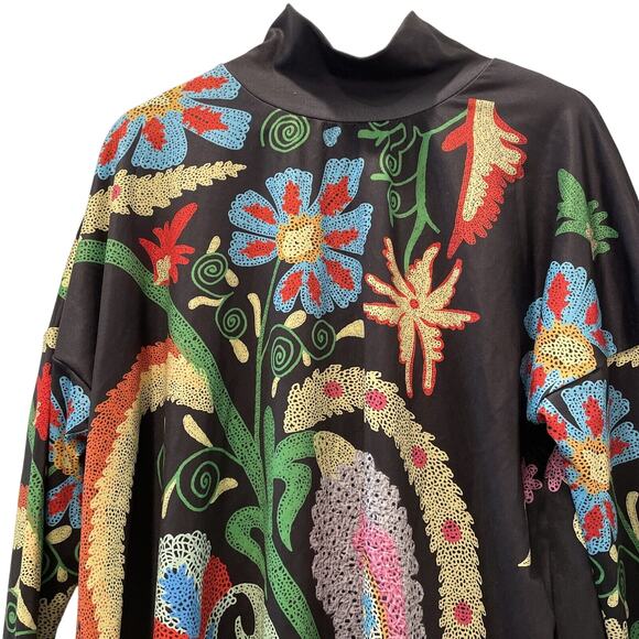 Womens Top L Floral Oversized Maximalist Boho Artsy Statement Eclectic Tunic - Picture 2 of 8